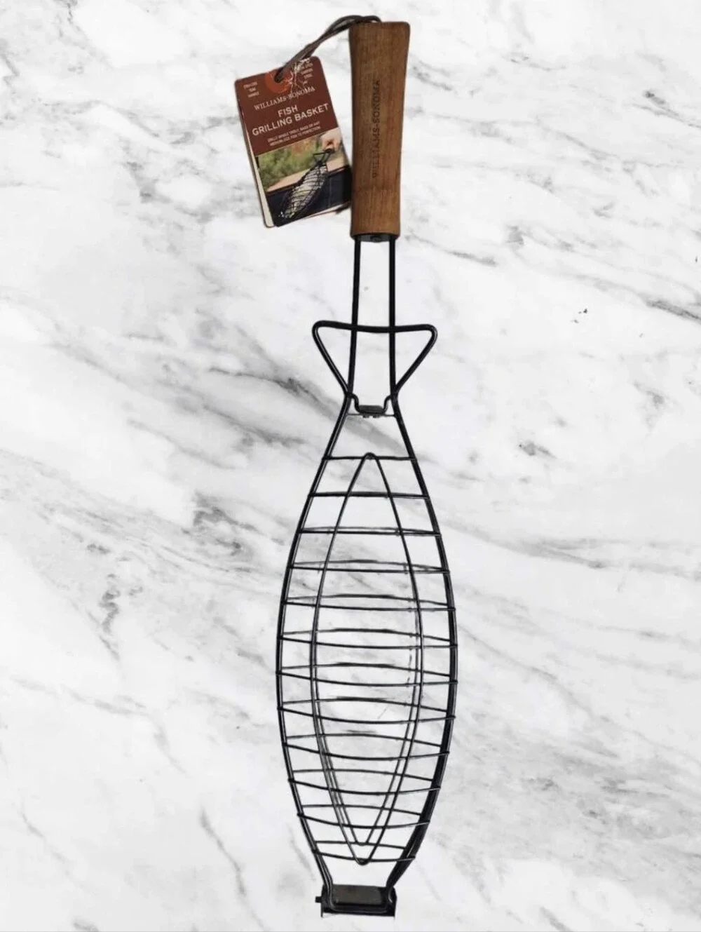 🔥 Williams Sonoma Fish Grilling Basket with Teak Handle - Brown 🔥